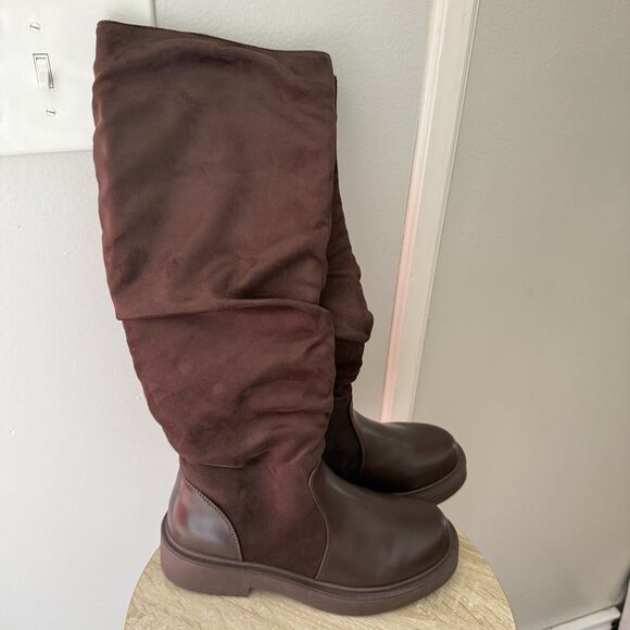 Women's Fashion Thick Heel Riding Boots Brown Side Zipper Durable Elegant 7.5 - Picture 8 of 13